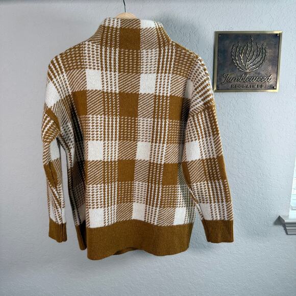 Women's Madewell Wool Blend Mustard Cream Plaid Mock Neck Sweater Size XS - Picture 8 of 8
